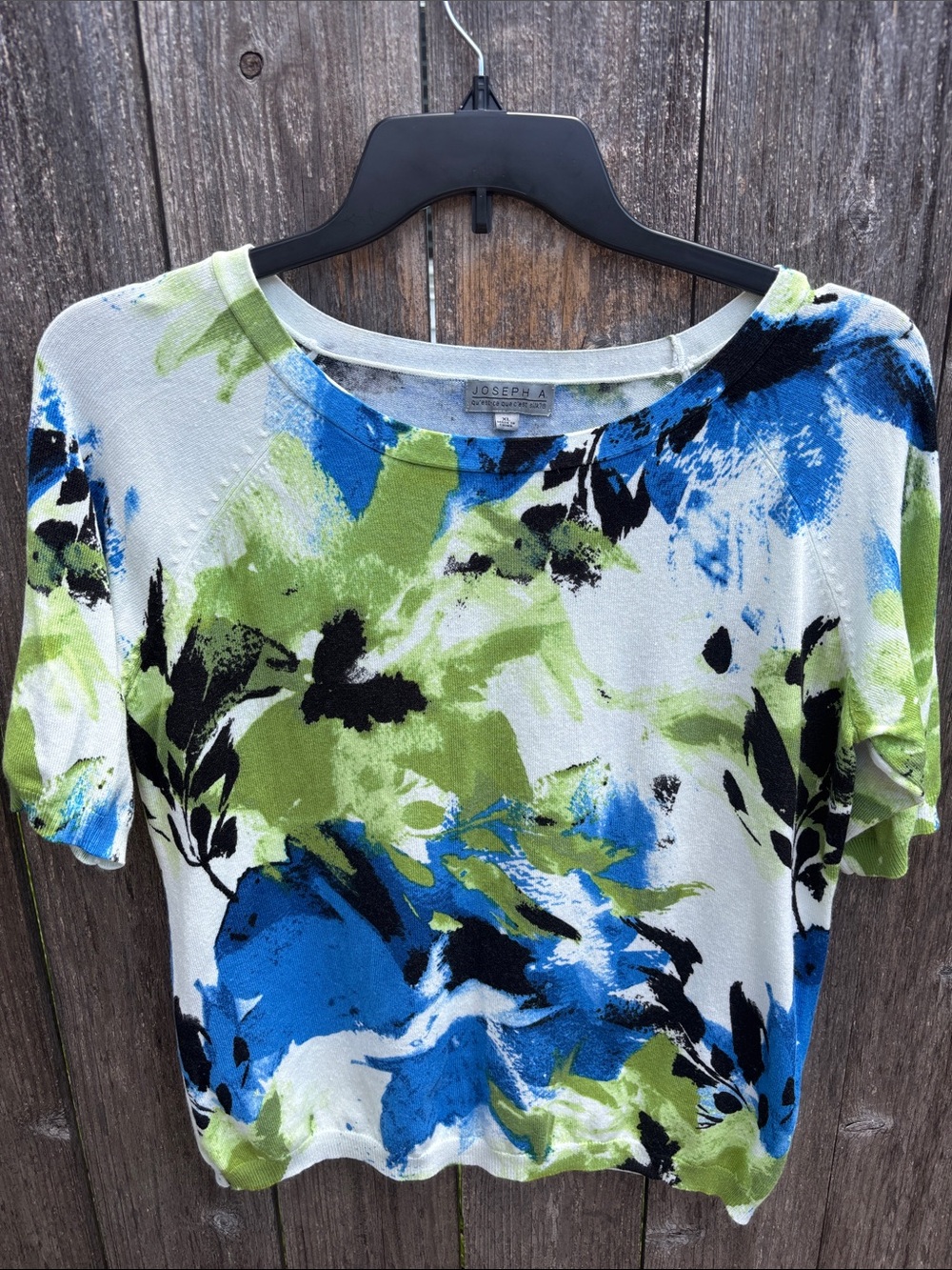 Joseph A Green, Blue & Black Abstract Scoop Neck Pullover sweater top